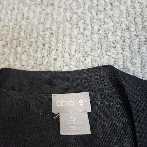 Chico's Black Cardigan with Large White Polka Dots, Size 2P - Picture 8 of 9